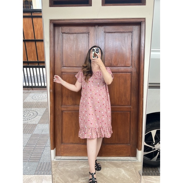 Daster Viral | Daster Ruffle Rayon | Daster Kekinian-Tulip burgundy