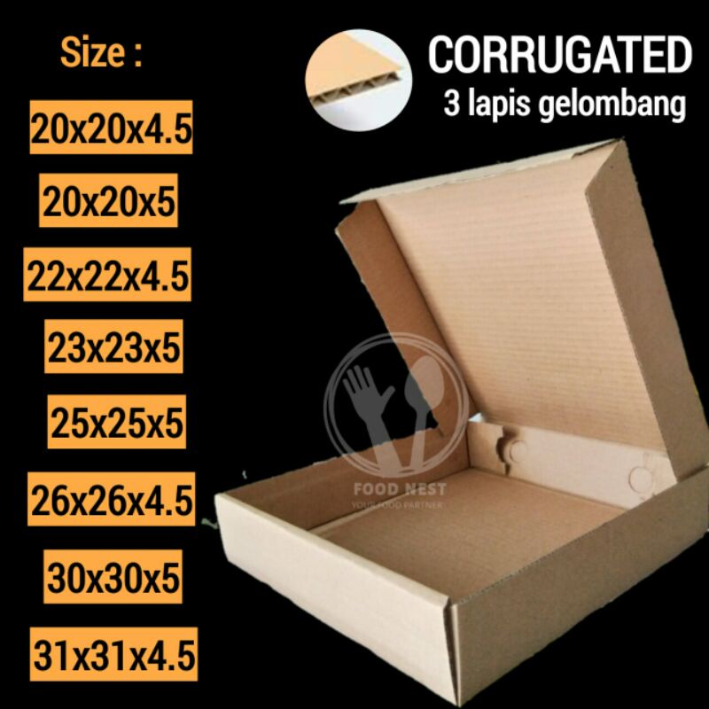 kotak pizza die cut 20x20x5 murah box packing dusbox dus packing kardus box die cut &amp; easy usage box pizza box packing pizza box kardus packing box kado kardus box karton corrugated diecut e-flute box pizza baju aksesoris online