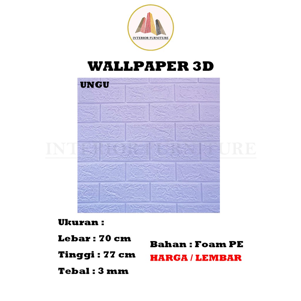 Wallpaper Dinding 3D Motif Bata Wood Foam Dekorasi Kamar Dekorasi Ruang Tamu murah 70x77cm-Ungu