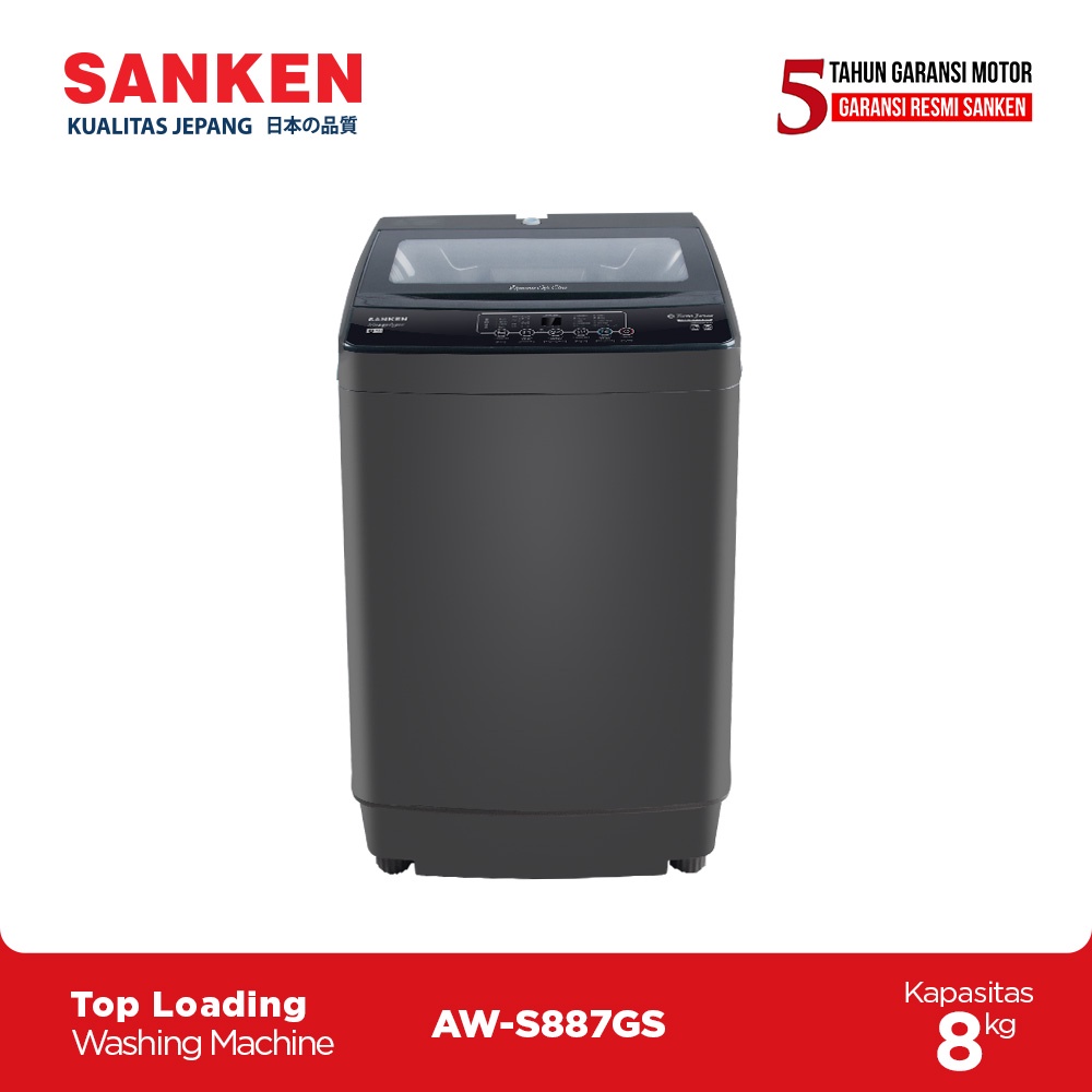 Sanken Mesin Cuci 1 Tabung 8 Kg AW-S887GS-GRY GREY Top Loading