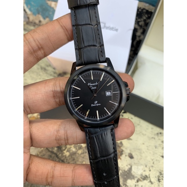 Jam Tangan Pria Alexandre Christie AC 1008 MD Primo Steel Full Black Leather Black Original