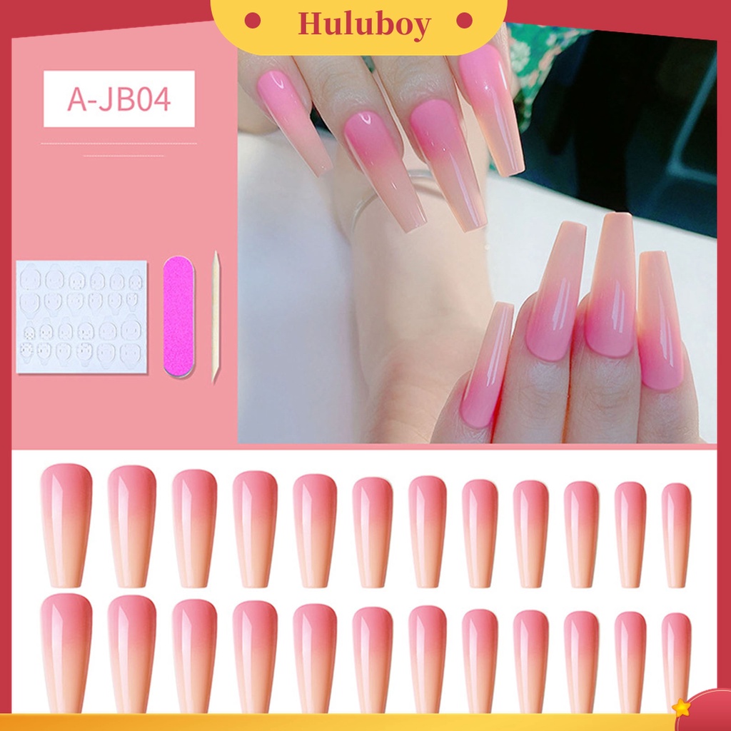 Huluboy Huluboy♡ 24pcs / Box Kuku Palsu Ultra Tipis Warna Gradasi Untuk Manicure
