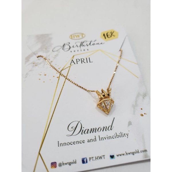 Rantai emas asli HWT BIRTHSTONE APRIL kadar 16k