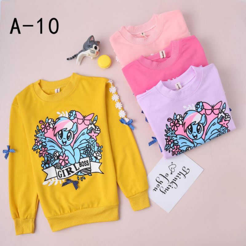 Atasan Anak Perempuan Import 4-11 Tahun Switer Import 100% (SWEATER IMPORT SABLON RENDA)