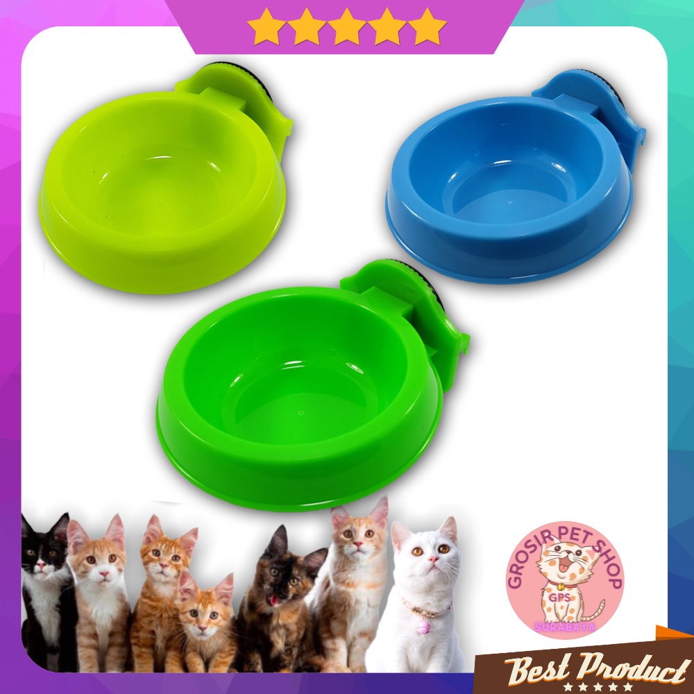 Mangkuk pakan kucing Anjing kelinci single plate tempel kandang bowl feeder