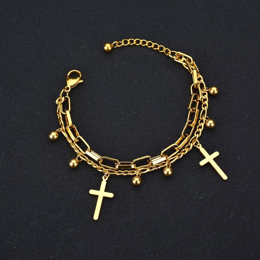 MORYMOSHI B34 Gelang salib 2 Layer Titanium Stainless Anti Karat Anti Luntur Fashion Korea