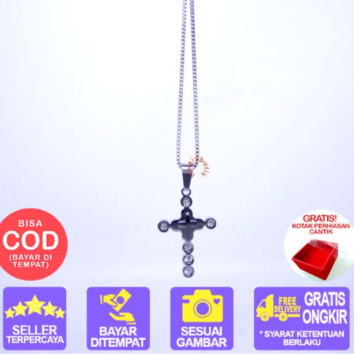 PROMO GRATIS KOTAK PERHIASAN - Kalung Titanium  Anti Karat Wanita Pria Kalung Salib Bling Bling New - Lovelybutik