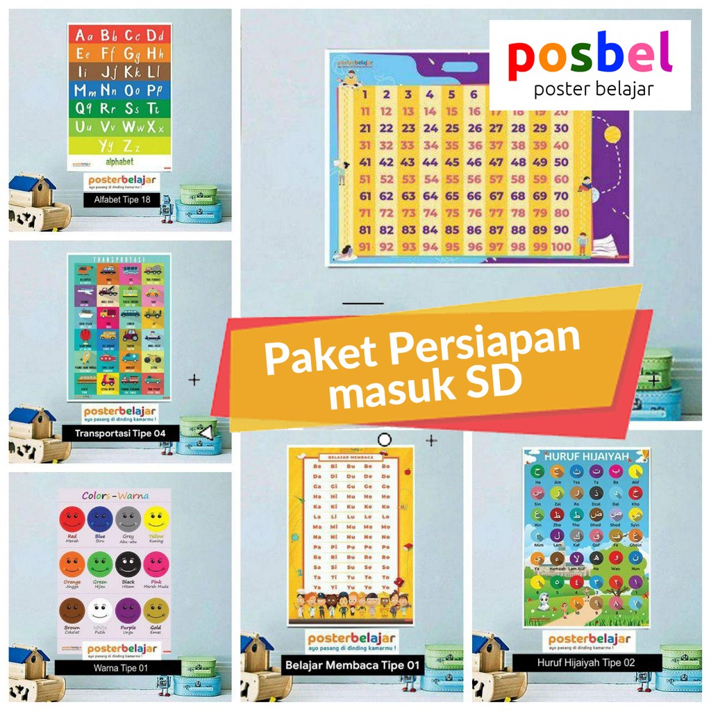 POSBEL Paket Persiapan Masuk SD Poster Edukasi untuk Belajar Anak Usia PAUD dan TK