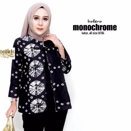 Bolero Monochrome Cardigan Cantik Monokrom Outer Batik Hitam Putih Seragam Kantor Kerja Katun Vest "