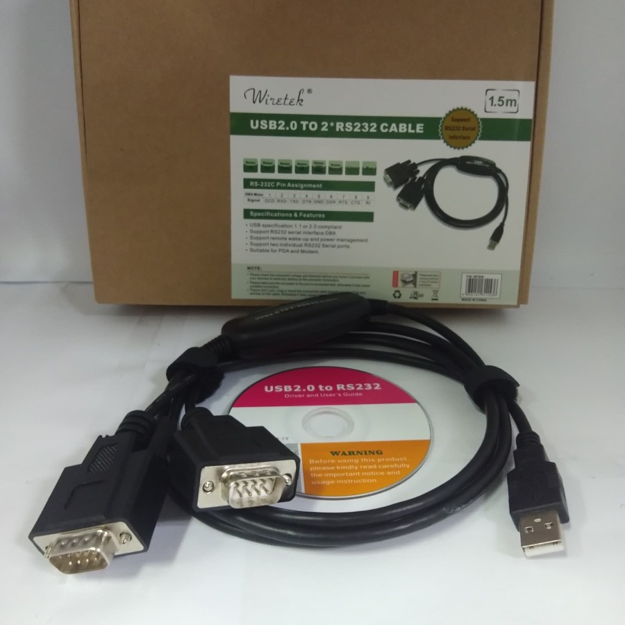 Wiretek USB To 2x RS232 Kabel 1,5Meter Aktif