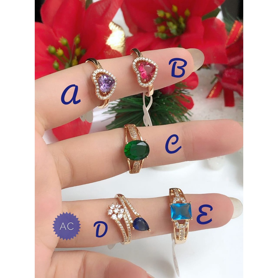 (MAR) Set Perhiasan Lapis Emas Aksesoris Xuping Cincin Permata Merah Ungu Hijau Biru Cantik Gold Mew