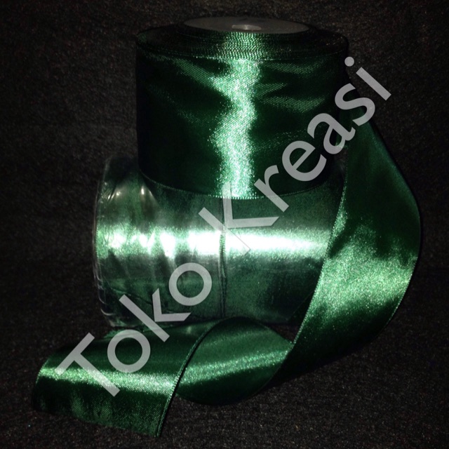 (Meteran) Pita satin 2inci / 5cm warna hijau tua