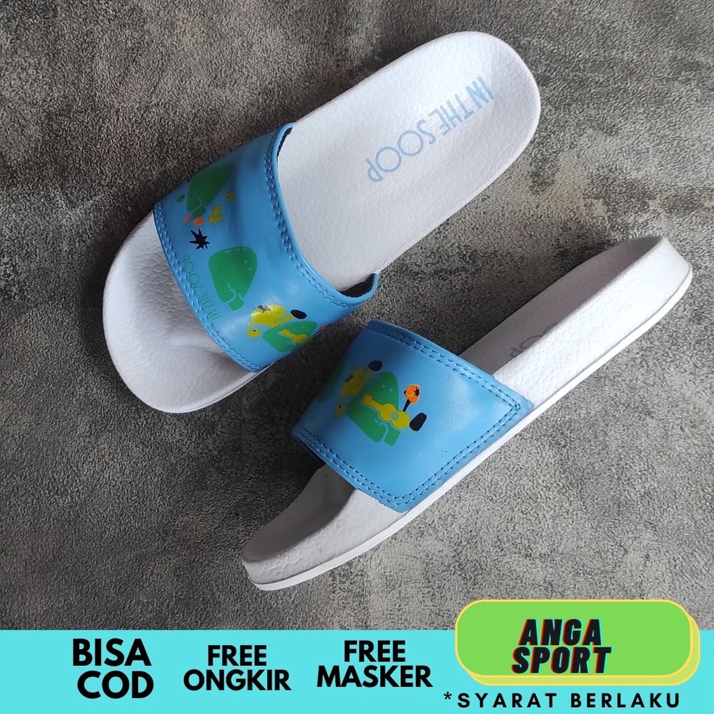 SANDAL SLIDE WANITA IN THE SOOP BIRU BTS KOREA TERMURAH / SANDAL SELOP DISTRO REMAJA / SENDAL SANTAI CEWEK KASUAL KEREN