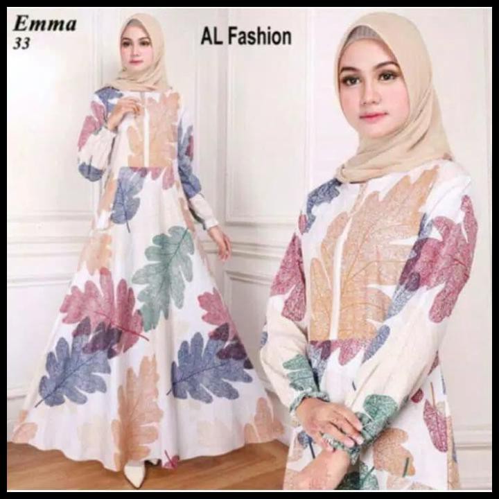 Gamis Syari Motif Bunga Dress Busana Muslim Baju Wanita Kekinian - Hitam