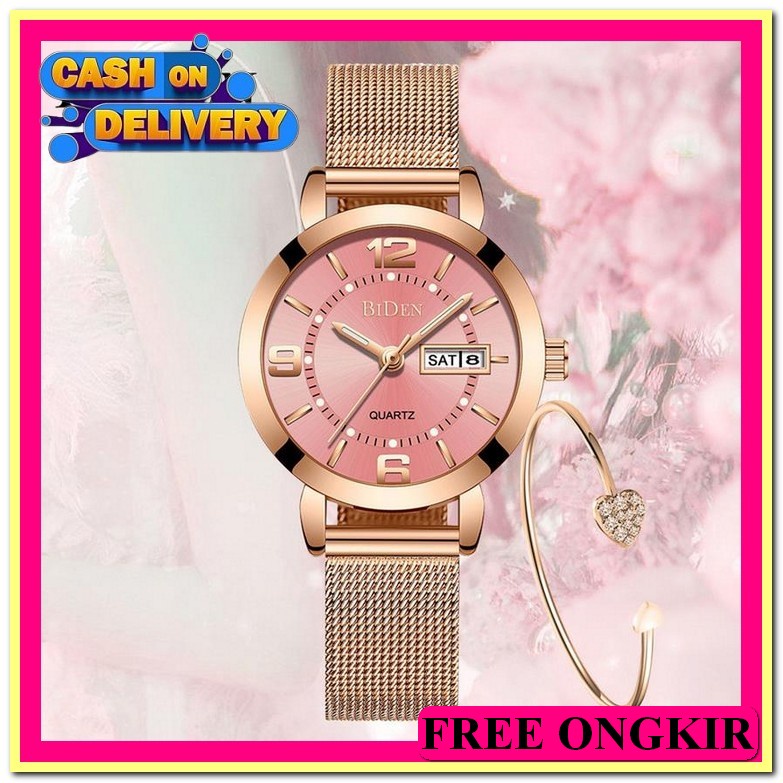 Jam Import Tangan Wanita Pesta Mewah Gold Stainless Jam083G1 Summer Murah Branded Emas Analog Harga 
