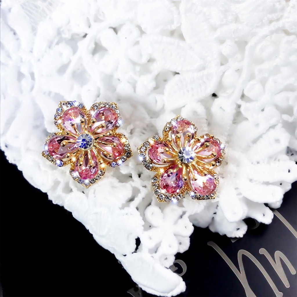 Lily Stud Earrings Anting Fashion Bunga Matahari Ganda Lapisan Ganda Bunga