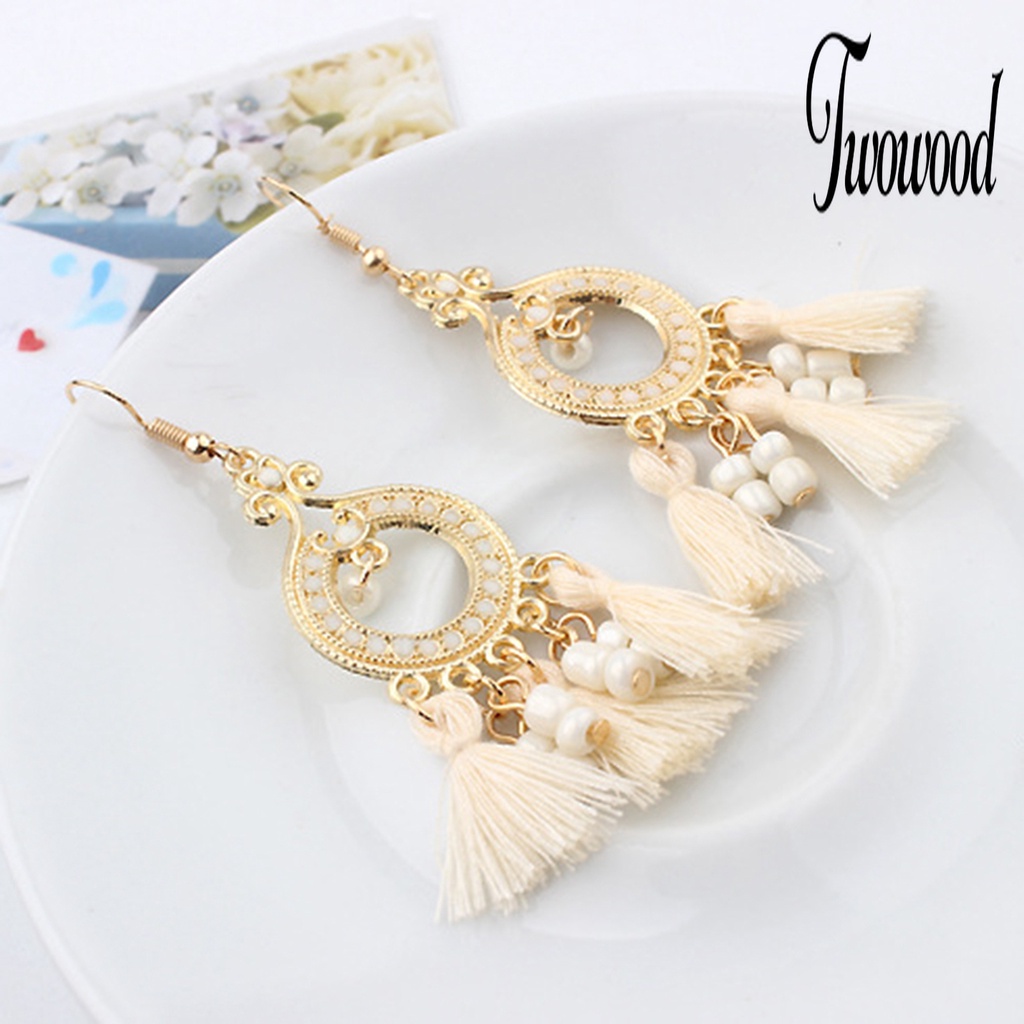 Anting Kait Juntai Rumbai Bahan Alloy Gaya Bohemian Untuk Wanita