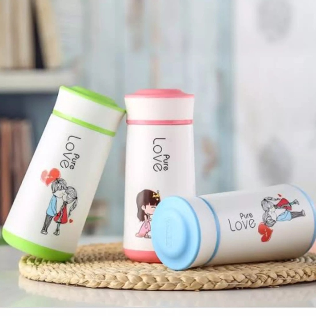 Botol Minum Kaca Motif Kartun Love Tumbler Unik Kemasan Dus