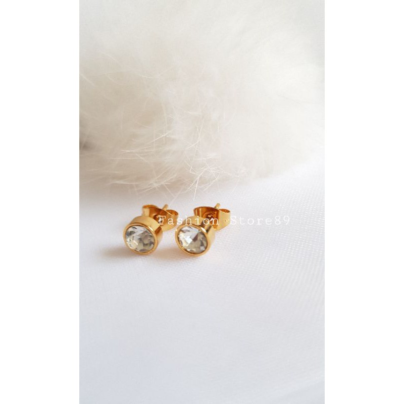 Anting Tusuk Bulat Permata Impor Titanium gold perhiasan bestseller Titanium Antikarat Selamanya