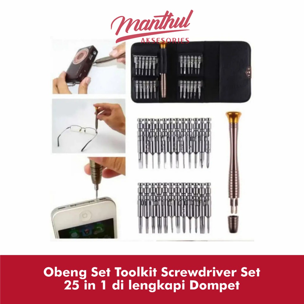 Obeng Set Toolkit Screwdriver Set 25 in 1 di lengkapi Dompet