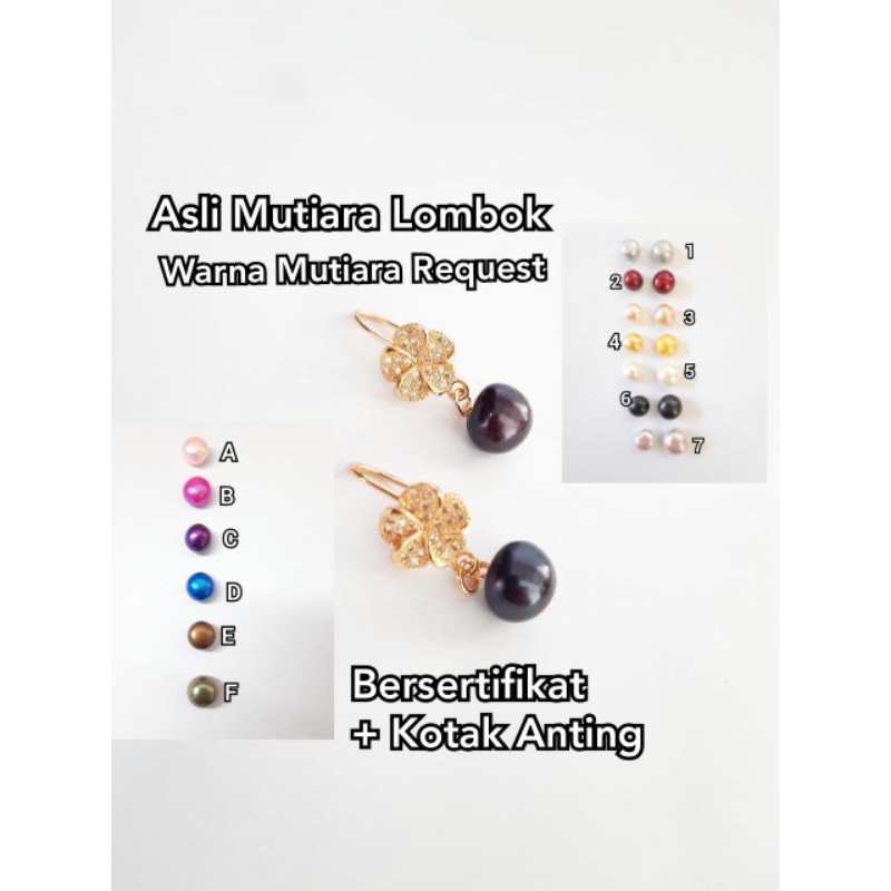 AG3M- PROMO BERSERTIFIKAT ANTING MUTIARA ASLI ANTING PANJANG MUTIARA RHODIUM EMAS TEBAL BUNGA