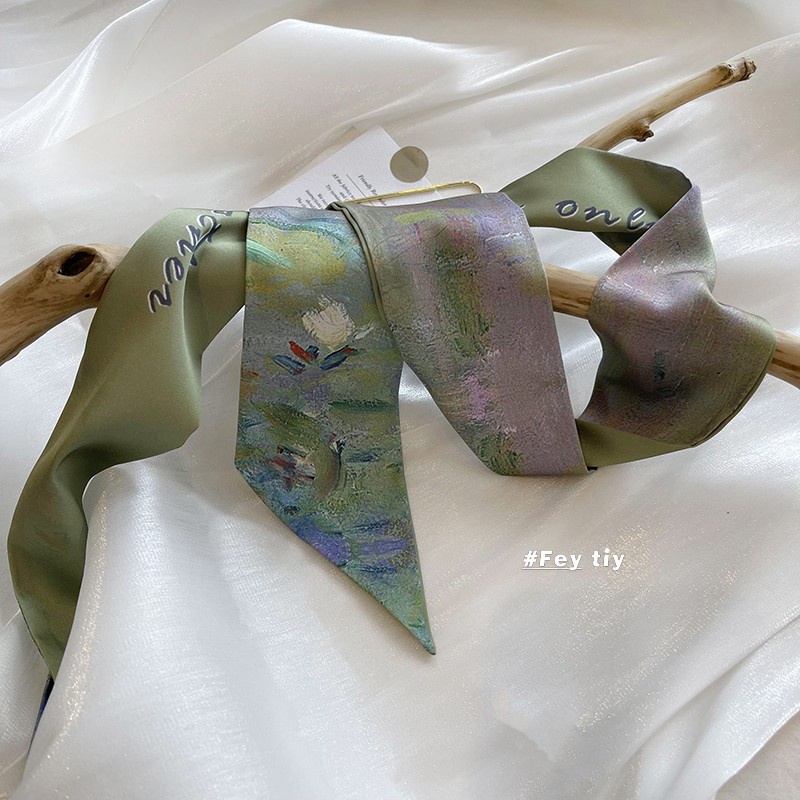 AESTHETIC SCENERY KOREAN SILK SCARF / TWILLY BAG / SYAL KOREA SATIN ESTETIK / IKAT RAMBUT PITA sutera PANJANG / SELENDANG sutra-Scenery 1