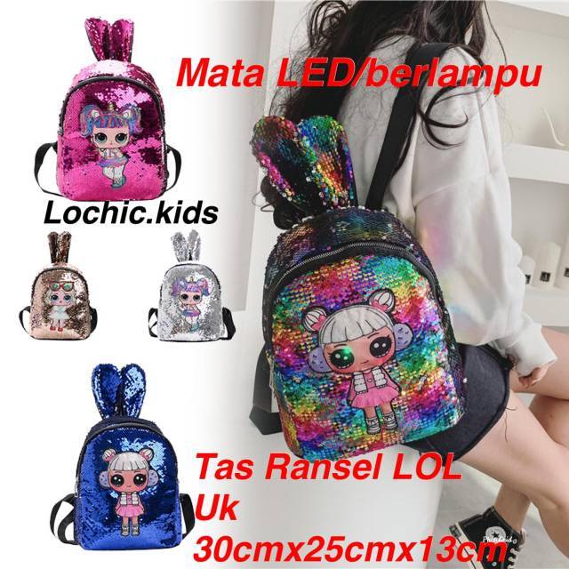 (lolipop)Tas LOL Telinga  NO LED 30x25x13cm  bahan bagus bangat TAS PENYIMPANAN TAS PUGGUNG TAS SQUIN TAS LOL TAS WAISBAG