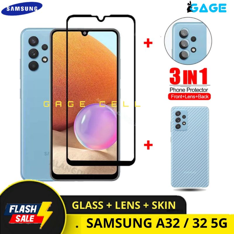 PROMO 3IN1 TEMPERED GLASS LAYAR KAMERA SKIN CARBON SAMSUNG GALAXY A32 5G TG ANTI GORES FULL SCREEN