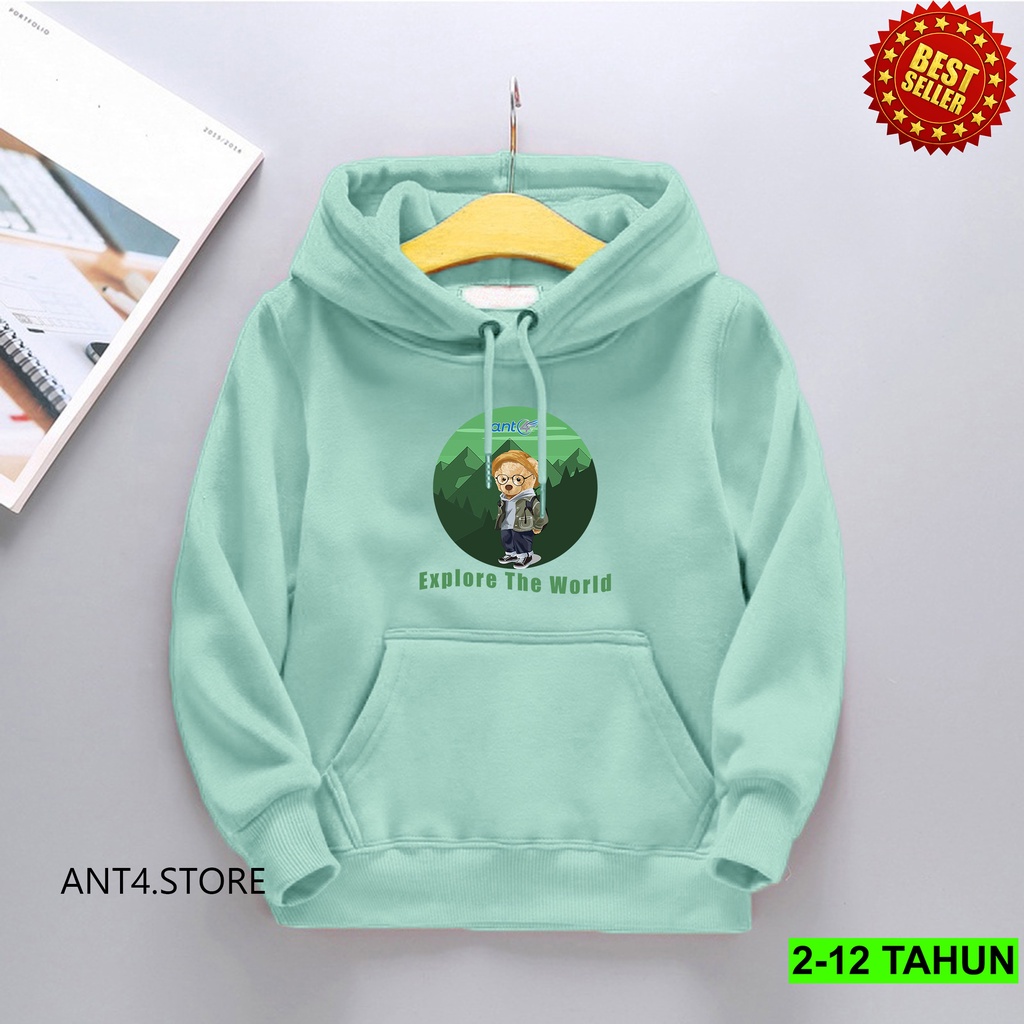 Hoodie EXPLOR THE WORLD Anak Laki Laki Perempuan / Jaket Anak BEST SELLER  Anak Usia 2 - 12 Tahun / Sweater TERBARU Anak Cewek Cowok  Switer Distro Bisa COD