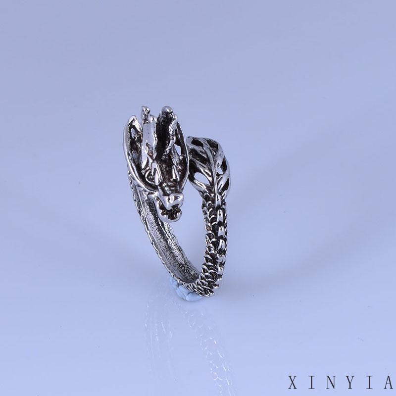 Cincin Desain Naga Bahan Alloy Imitasi Gaya China Retro Untuk Pria