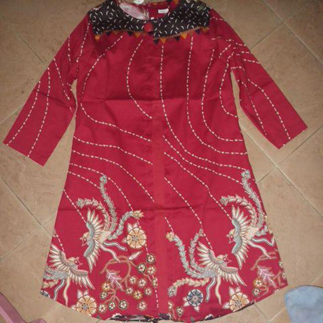 Dress Batik Tunik Warna Merah Edisi Imlek, 125 Bk# Bahan Katun Stretch
