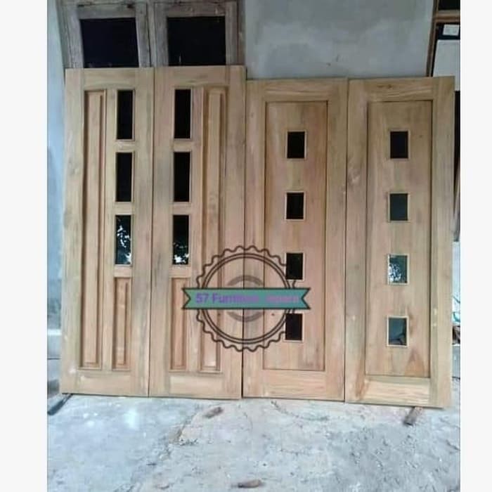 1 set Pintu rumah model minimalis + kusen jati mentahan