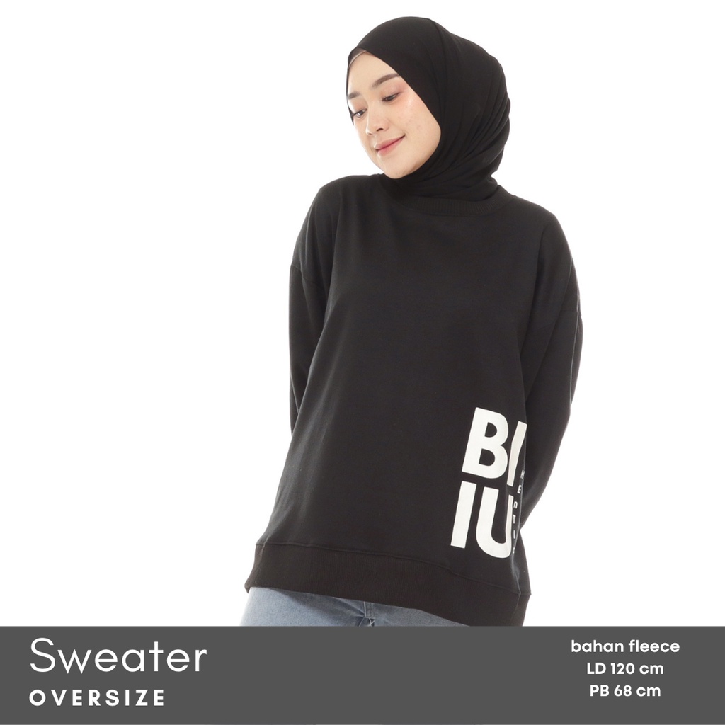 Biiu Sweater Wanita Oversize Crewneck Korean Black