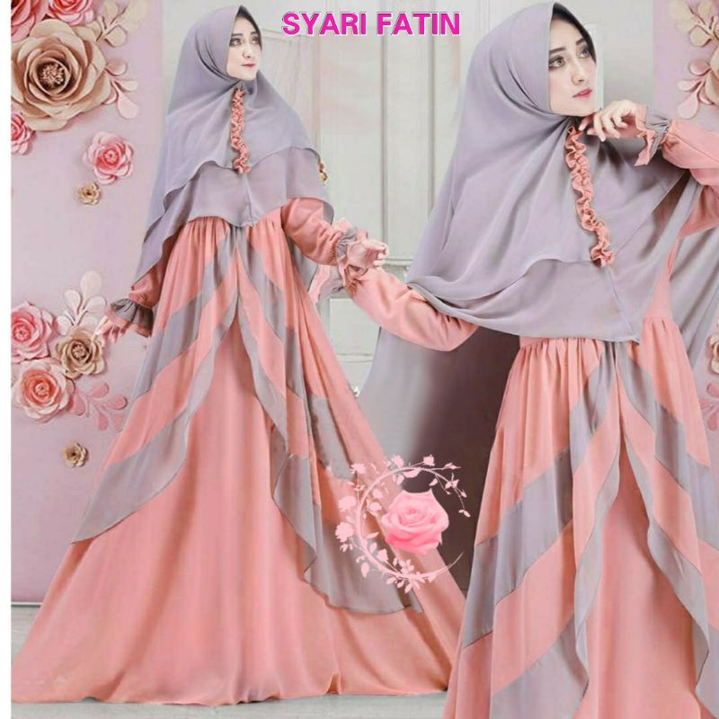 Gamis syari pesta jumbo busui jilbab panjang Khimar two tone Fatima anggun dan cantik