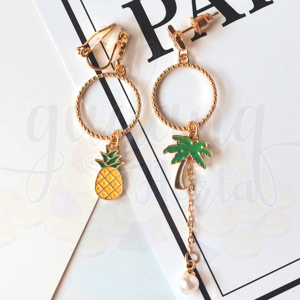 Anting Stud Coconut Tree and Pineapple Nanas Panjang Summer Lucu Unik GH 203585