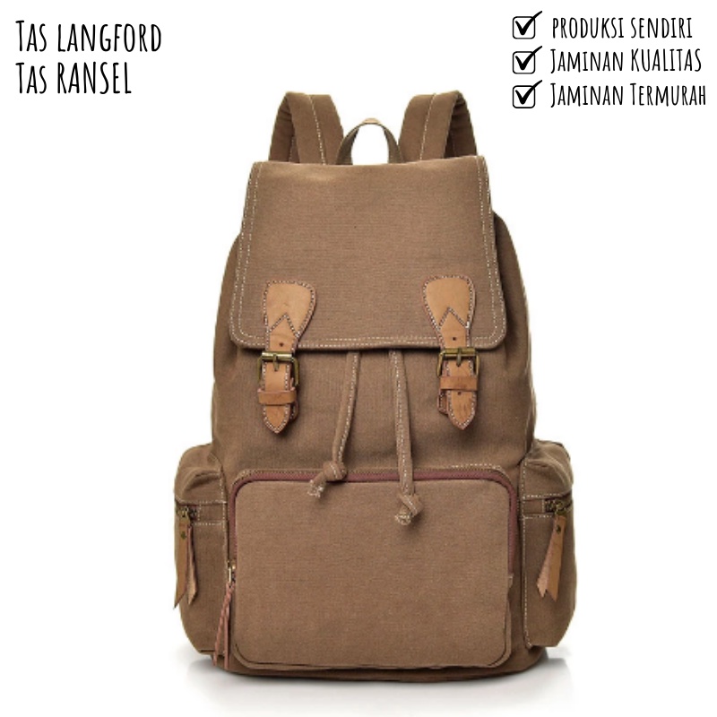 Tas Ransel Pria Wanita Cewek Cowok - Ransel Backpack Kanvas Laptop 14 inch Sekolah Kerja Pria Wanita