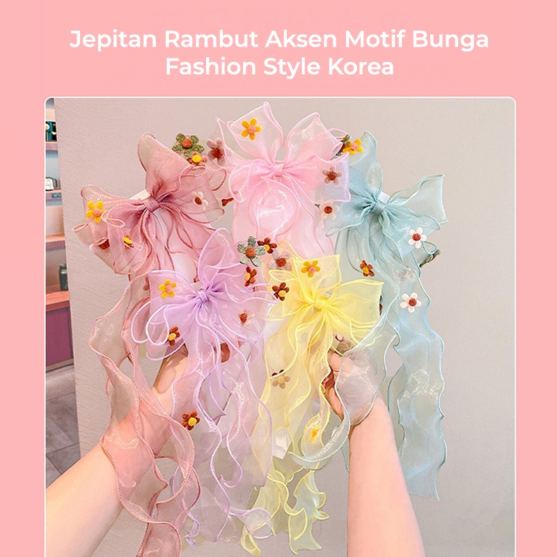 Jepit Rambut Anak Perempuan Korea Motif Pita Rumbai Bunga Aksesoris Kekinian Lucu AK239