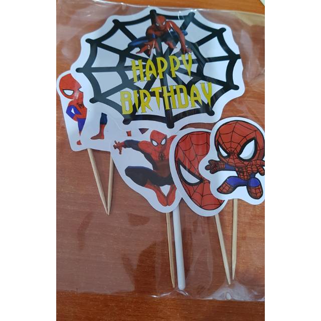 Topper tusuk stiker  spiderman hiasan kue  ulang  tahun  