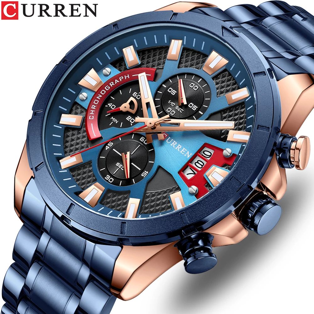 CURREN 8401 Jam Tangan Pria Analog Stainless Steel Chronograph Luminous Hand WATCHKITE WKOS