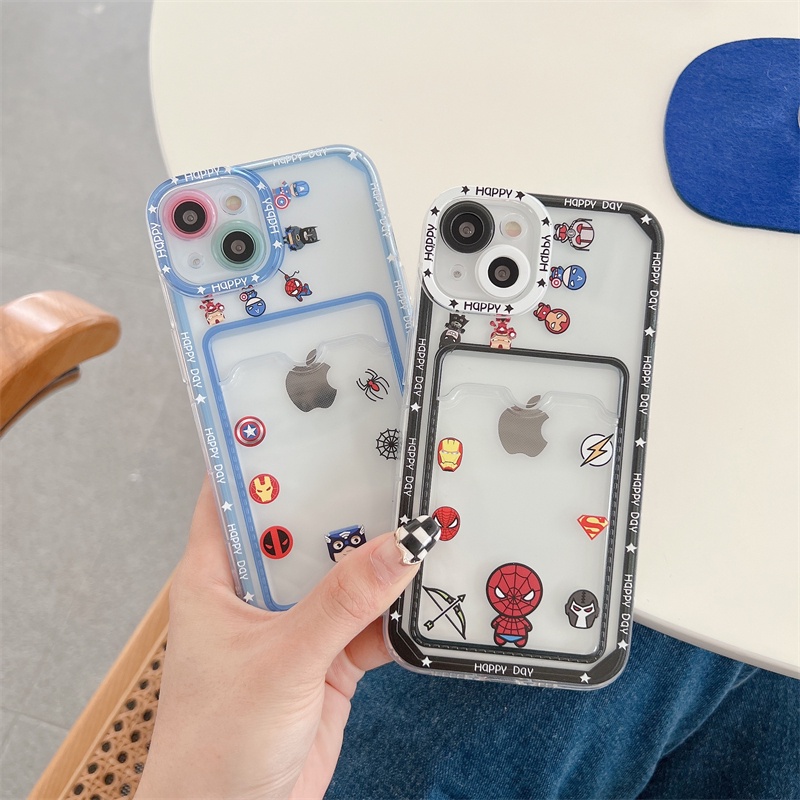 Soft Case Transparan Desain avengers spiderman captain america Untuk iPhone 12 13 Pro MAX 11 X XR XS MAX 7 8 Plus