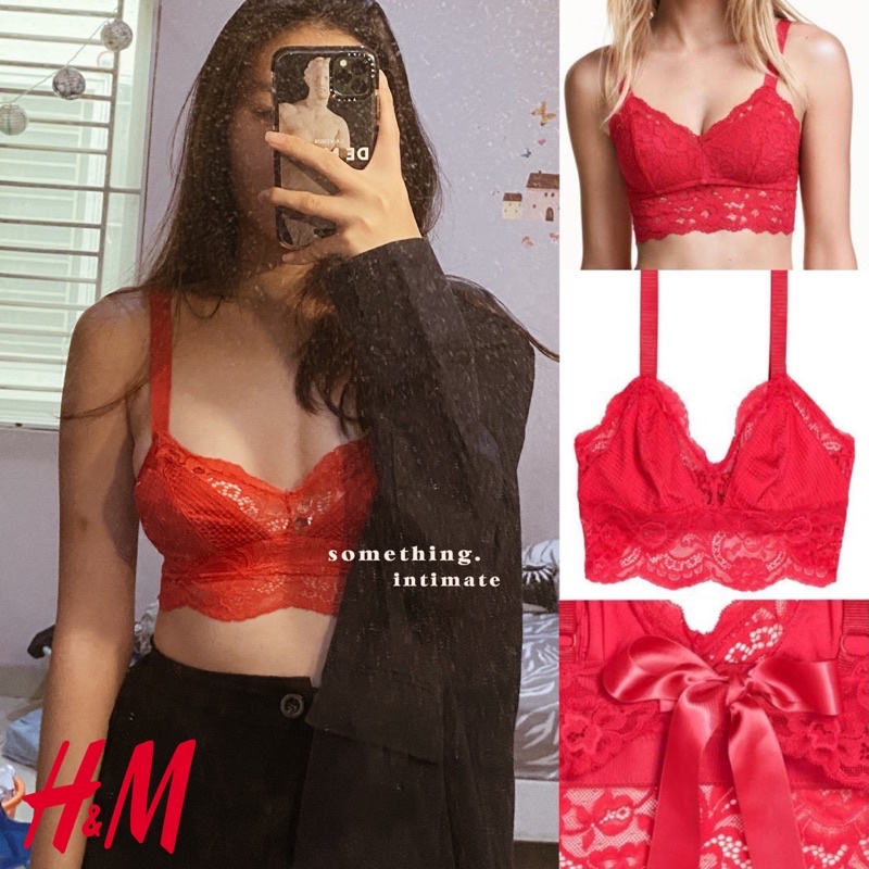 H&M Lola Red Ribbon Bralette Tumblr Non Wired Bra Nonpad Unlined Unpadded / Bh Rumah Bobo Beha Tidur