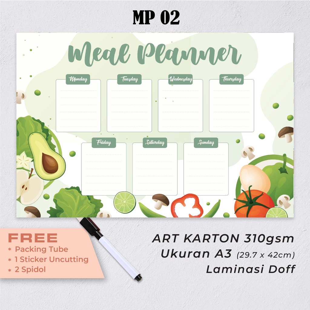 

Artomaringi Meal Planner Magnet Kulkas Bonus Spidol Wipe and Clean MP02