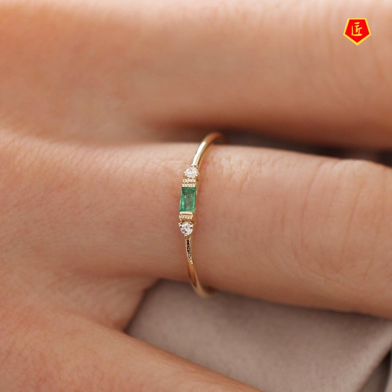 [Ready Stock]Simple Fashion Female Ring 18K Gold Inlaid Colored Gems