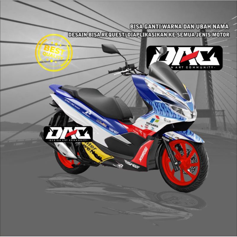 Sticker Decal pcx 150 mandalika biru putih merah