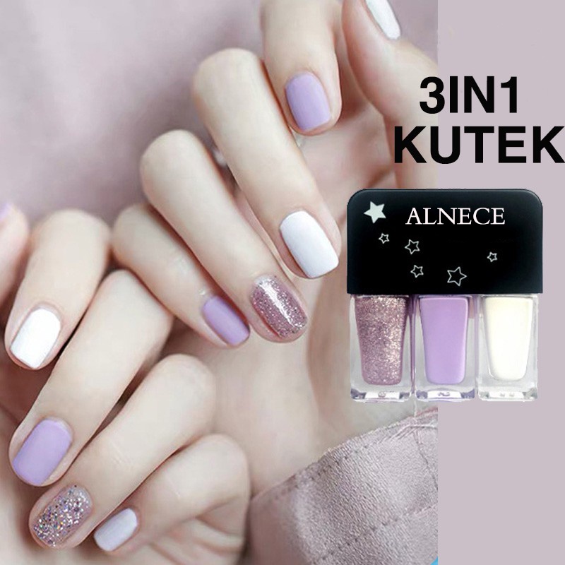 (COD) ALNECE 3IN1 kutek Cat Kuku muslimah Gel Nail polish kutek not peel off-Taman kristal