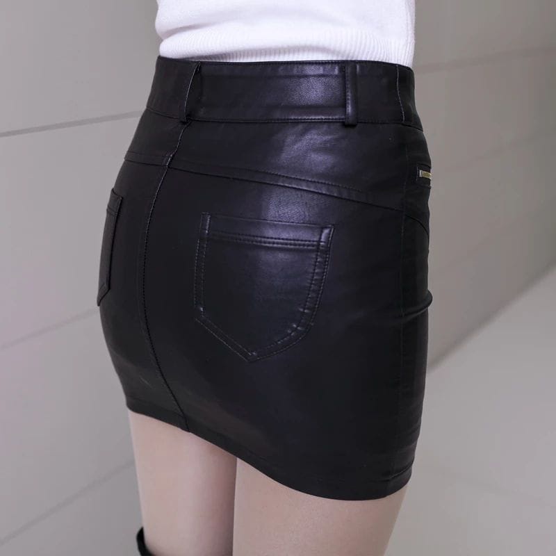 ok Mini Wanita Kulit Sintetis Seksi Mini Skirt Rok Pendek Pas Badan Saku Ritsleting A-line HighWaist Rok kulit modern 2022