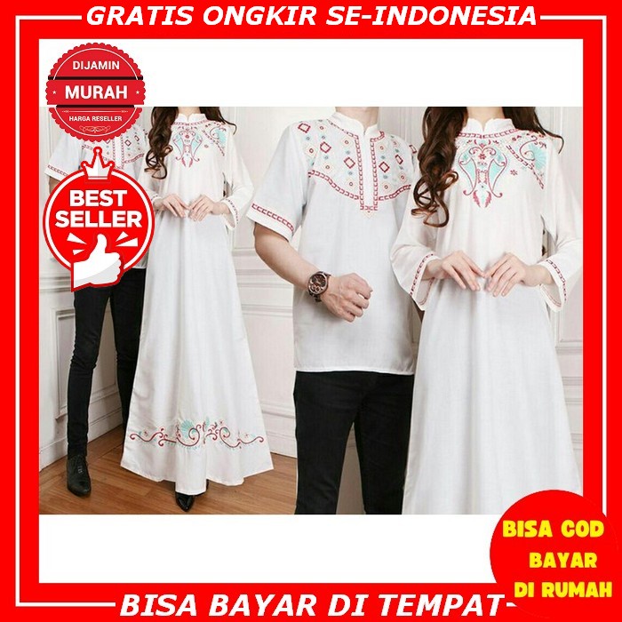 Jtr Couple Aleeya Model Gamis Dress Muslimah Kemeja Batik Panjang Motif Bunga Biru Muda Kombinasi Na