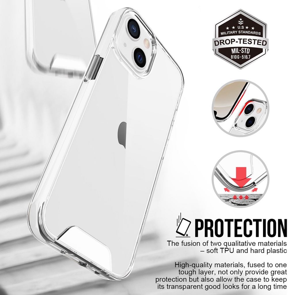 Casing Hardcase iPhone 14 pro max 13 12 11 pro max X / Xs max XR 7 / 8 plus Transparan shockproof + Tombol Logam