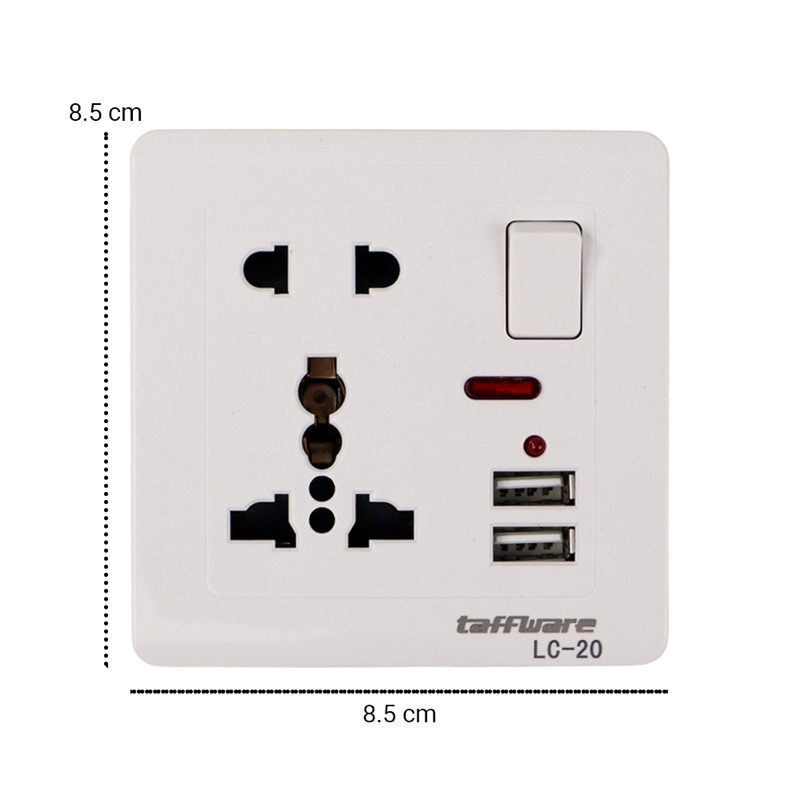 Taffware Stop Kontak Universal UK EU US 2 Port USB with On Off Switch - LC-20 - White