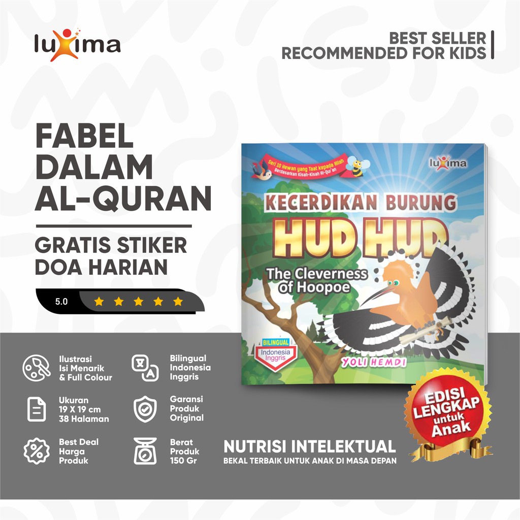 Kecerdikan Burung Hud Hud - Seri Fabel Islami 3 / Buku Dongeng Bilingual Cerita Bergambar dan Bacaan